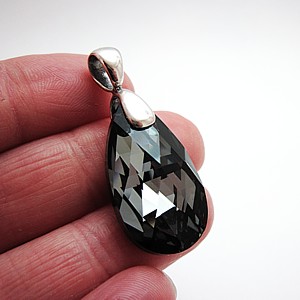 Midnight Swarovski Teardrop - Sterling Silver Bail